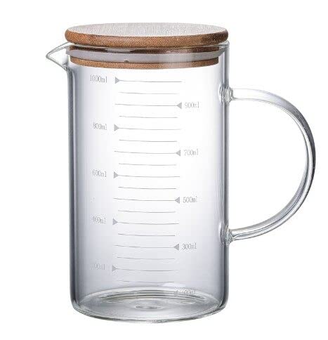 Yolispa 1000ML Messbecher mit Deckel Hohe Borosilikatglas Trinken Messen Krug V-förmig für Kaffee von Yolispa
