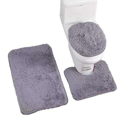 Yolispa 3-teiliges Anti-Rutsch-Badteppich-Set Badezimmerteppich + Konturmatte + WC-Deckelbezug von Yolispa