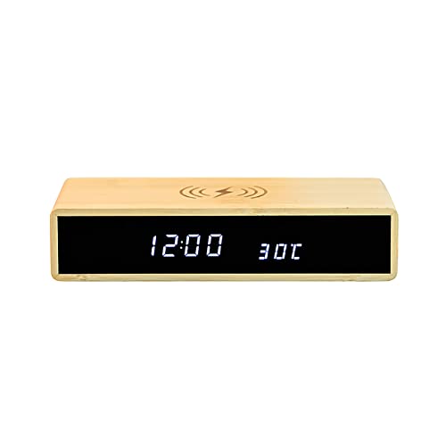 Yolispa Digitaler Wecker aus Holz mit 10 W Kabelloser Ladestation Digitaler Wecker Ohne Ticken Mit LCD Display Datum Temperatur Anzeige Mit Snooze Nachtlicht Funktion Für Schlafzimmer Home Office von Yolispa