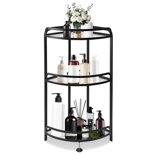 Yolispa Duschablage Stehend Rostfrei 3 Etagen, Ecke Duschregal Organizer Freistehende Rostfrei Eckregal Bad Organizer Ohne Bohren Arbeitsplatte Ecke Dusche Caddy für Shampoo und Duschgel von Yolispa