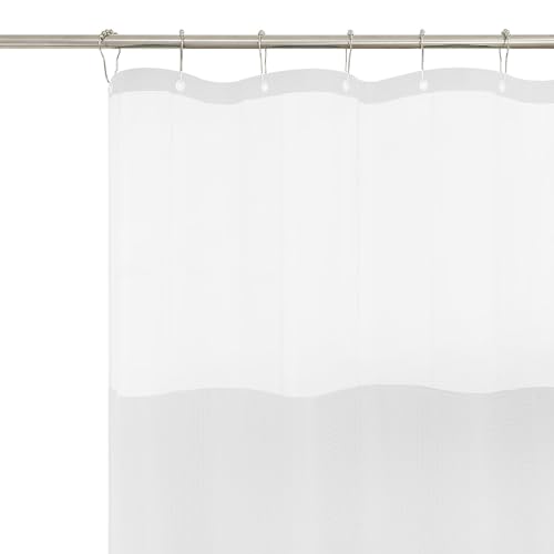 Yolispa Duschvorhang, 183 x 183cm Waffelgewebe Duschvorhang Weiß mit Durchsichtiges Fenster und Einraststoff, Duschvorhang Waschbar, Schwerer Hotel Luxus Polyester Wasserdicht Duschvorhänge von Yolispa