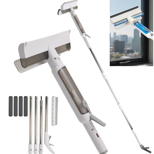 Yolispa Professioneller Fensterwischerreiniger, 3 In 1 Fensterputzer, Fensterwischer mit Teleskopstiel mit 4 Reinigungstuch, Langer Glas Teleskop Fensterreiniger für Fenster Dusche (190cm) von Yolispa
