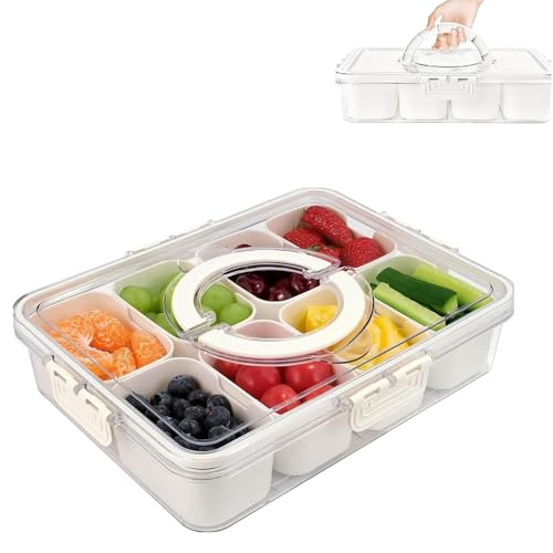 Yolispa Snackbox Mit Fächern, Transparente Snackschale mit Deckel und Griff, Couchbar Snackbox, 8 Fächer Gewürzbehälter für Gewürze, Süßigkeiten, Früchte, für Party Entertaining Picknick von Yolispa