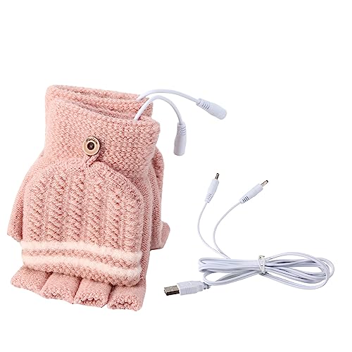 Yolispa USB Beheizte Handschuhe für Damen und Herren - Winterhand Wärmende, Waschbare Heizung Stricken, Elektrische Heizung für Volle und Halbe Hände - Warme Laptophandschuhe (Frauen Rosa) von Yolispa