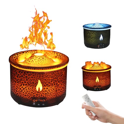 Yolispa Vulkan Luftbefeuchter Flammen Aroma Diffusor, 360ML Diffuser Ätherische Öle mit Flammen und Vulkan Nebelmodus, Diffuser Ätherische Öle mit Timerfunktion für Heim büro von Yolispa