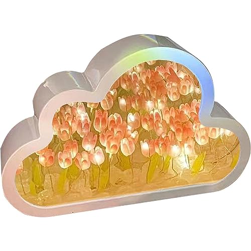 Yolispa Wolken-Tulpenspiegel-Nachtlicht, batteriebetrieben, Simulationsblumen-Nachtlicht, Heimdekoration von Yolispa