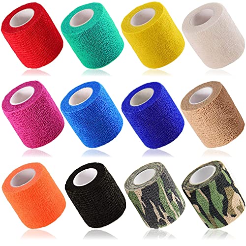 Selbsthaftende Bandage, 12 Rollen Haustier-Wickelbandage, selbsthaftend, elastische Sport-kohäsive Bandagen für Finger-Handgelenk, Knie, Knöchel, verschiedene Farben, 5 cm x 4.5 m von Yolistar