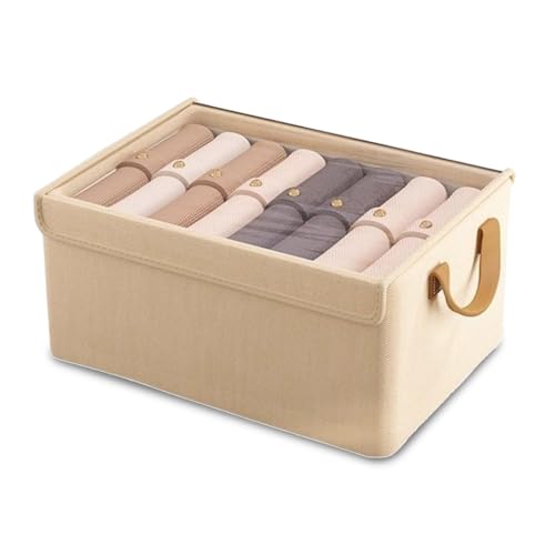 Yoljun Aufbewahrungsbox Mit Deckel, Faltbare Stoffbox Kleiderboxen, Wäschekorb Aus Atmungsaktivem Material, Organizer Für Kleidung, Socken, Spielzeug (Beige) von Yoljun
