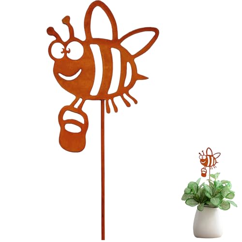Yoljun Gartenstecker Rost Biene Gartendeko für Draußen Wetterfest Deko Metall Rostiger Gartendeko Frühlingsdeko Sommerdeko Blumenstecker Deko für Garten Terrasse Balkon Blumentopf von Yoljun