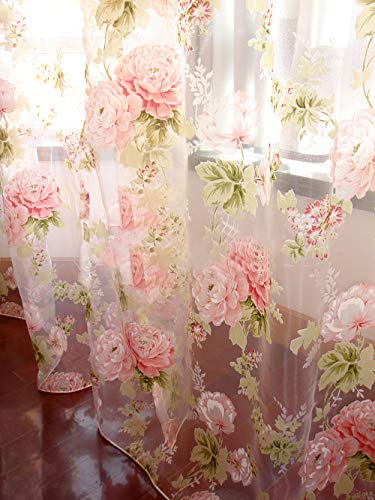 Durchscheinender Vorhang mit Stangentasche, elegant, 2 Stück, Gesamtgröße 308 cm breit (152 cm je Panel) – 160 cm lang, natürlicher Lichtfluss, rosa Blume (160 cm l) von Yolley