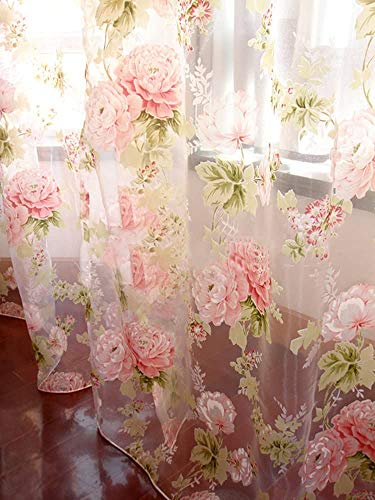 Durchscheinender Vorhang mit Stangentasche, elegant, 2 Stück, Gesamtgröße 308 cm breit (je 152,4 cm pro Panel), natürlicher Lichtfluss, rosa Blume (241,3 cm L) von Yolley