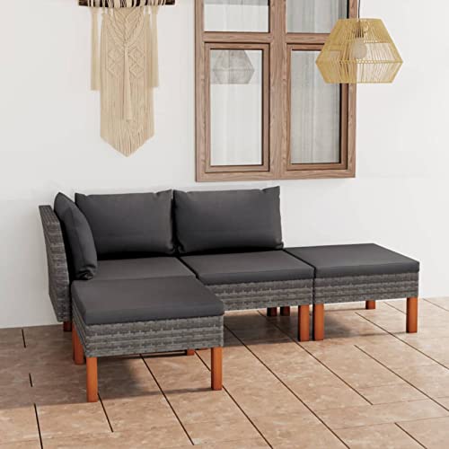 Yolola 4 Teilig Ecksofa Garten Gartenmöbel Set Rattan Lounge Set Balkonmöbel Set Balkonmöbel Balkonlounge Gartenlounge Gartensofa Balkon Terrasse Terrassenmöbel Grau von Yolola