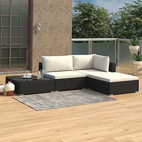 Yolola 4 Teilig Gartenmöbel Set Lounge Set Loungemöbel Sofa Rattan Balkonmöbel Balkonlounge Gartenlounge Gartensofa Balkon Terrasse Terrassenmöbel Ecksofa Garten Schwarz von Yolola