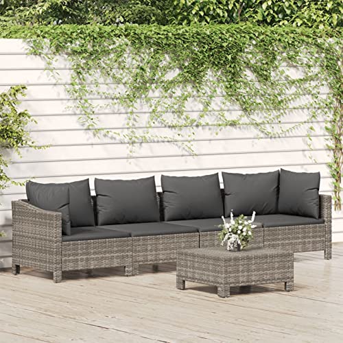 Yolola 5 STK Gartenmöbel Set Lounge Set Loungemöbel Sofa Rattan Balkonmöbel Balkonlounge Gartenlounge Gartensofa Balkon Terrasse Terrassenmöbel Ecksofa Garten Grau#3 von Yolola