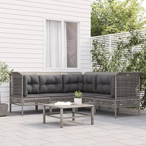 Yolola 5-TLG Gartenmöbel l Lounge Set Rattan Lounge Set Loungemöbel Sofa Balkonmöbel Balkonlounge Gartenlounge Gartensofa Balkon Terrasse Terrassenmöbel Ecksofa Garten Grau von Yolola