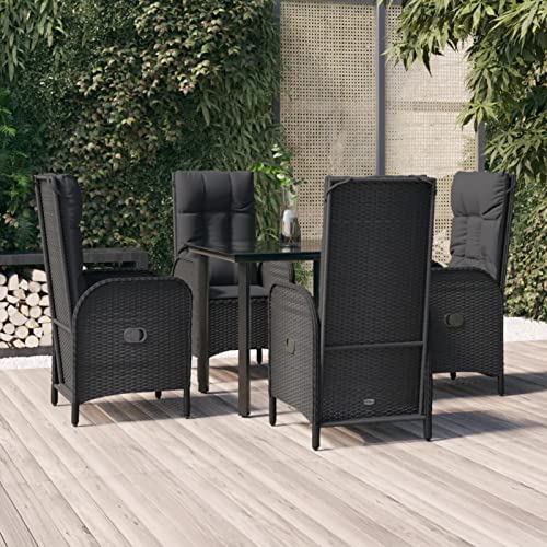 Yolola-5-tlg Gartenmöbel Essgruppe sitzgruppe Garten Gartenmöbel Set 4 Personen Gartentisch Wetterfest Sitzgarnitur Garten Terrasse Möbel Balkonmöbel-Schwarz-5-tlg von Yolola