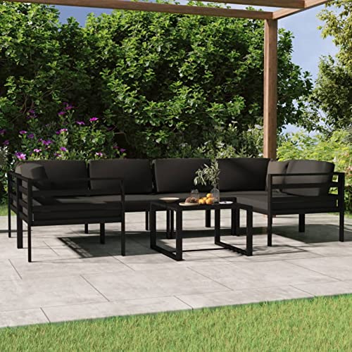 Yolola 7-TLG Lounge-Set, Gartenmöbel-Set aus Aluminium mit Tisch, Gartenlounge Set,Lounge Gartenmöbel Set,Gartenlounge Outdoor, inkl. Kissen Anthrazit von Yolola