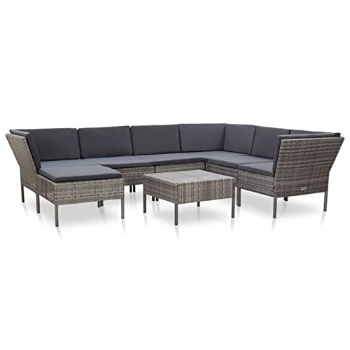 Yolola 8 Teilig Lounge Set Gartenmöbel Set Loungemöbel Sofa Rattan Balkonmöbel Balkonlounge Gartenlounge Gartensofa Balkon Terrasse Terrassenmöbel Ecksofa Garten Grau von Yolola