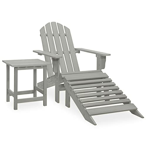 Yolola Adirondack-Gartenstuhl mit Tisch Adirondack Stuhl Gartenstuhl Holz Relaxsessel Adirondack Gartenstuhl Deckchair Balkonstuhl Gartenliege Massivholz Tanne Grau von Yolola