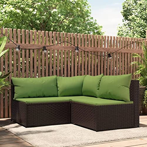 Yolola Balkonmöbel Lounge Kleiner Balkon 3-TLG. Gartensofa Set mit Kissen Balkonmöbel Set Braun und Grün Rattan Gartenmöbel Set Lounge Balkonsofa mit Eckteil + 2X Mittelteil von Yolola