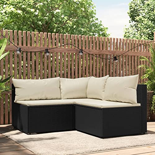 Yolola Balkonmöbel Lounge Kleiner Balkon Gartensofa Set mit Kissen Balkonmöbel Set Schwarz und Creme Rattan Gartenmöbel Set Lounge Balkonsofa mit Eckteil + 2X Mittelteil von Yolola