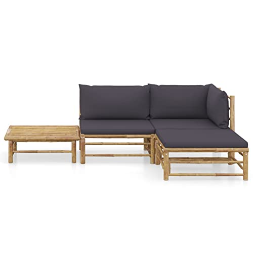 Yolola Bambus Outdoor Lounge Gartenlounge Möbel Holz 4-TLG. Lounge Gartenmöbel Set Holz Balkon Lounge Modulares Sofa Bambus Gartensofa-Set Terrassenmöbel Dunkelgrauen von Yolola