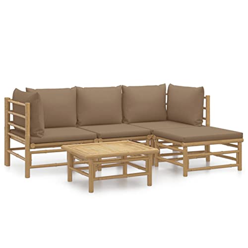 Yolola Bambus Outdoor Lounge Gartenlounge Möbel Holz 5-TLG. Lounge Gartenmöbel Set Holz Balkon Lounge Modulares Sofa Bambus Gartensofa-Set Terrassenmöbel Taupe von Yolola