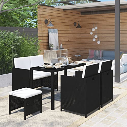 Yolola Garten Sitzgruppe Rattan 5 Personen Gartenmöbel Set Sitzgarnitur mit Auflagen für Garten Gartengruppe Gartengarnitur Gartenmöbel Essgruppe Polyrattan Essgruppe Gartensetse, Schwarz von Yolola