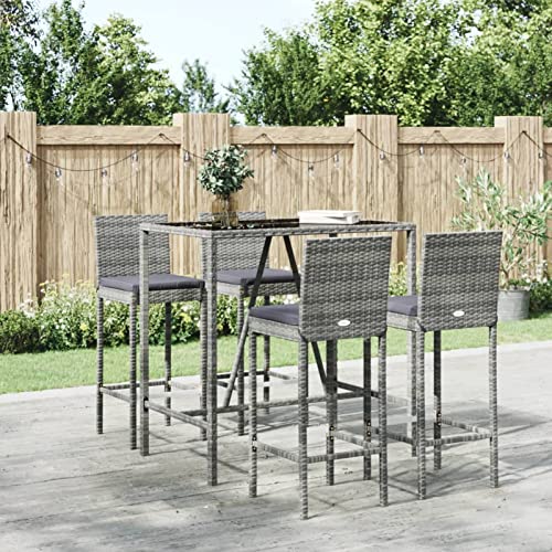 Yolola Gartenbar Set 5-TLG Garten Bartisch Set Theke Bar Tresen Gartentheke Bartisch Stehtisch Barhocker Barstuhl Gartenmöbel Garten Sitzgruppe Rattan Grau von Yolola