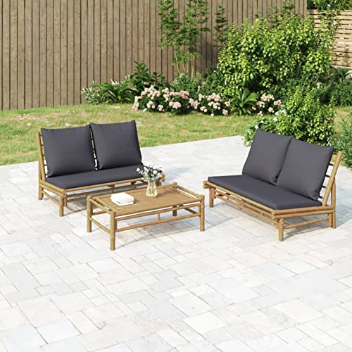Yolola Gartenmöbel Bambus Wetterfest 2-TLG Gartenlounge Bambus Sofa Bambus-Möbel Sitzgruppe Outdoor Sitzlounge Balkon Loungemöbel-Set Gartenmöbel Set Holz mit Dunkelgrauen Kissen Bambus von Yolola
