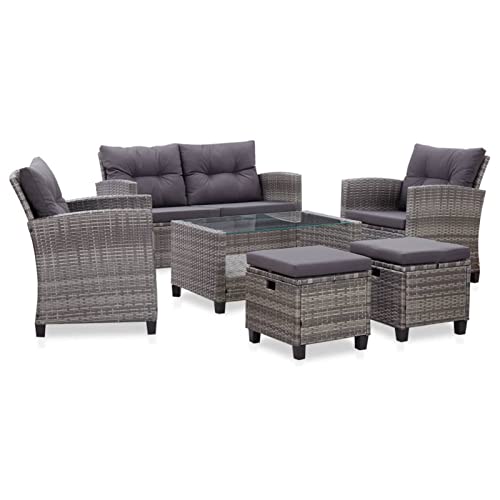 Yolola Gartenmöbel Set 6-TLG mit Kissen Sitzgruppe Garten Sitzgruppe Lounge Sofa Sessel Garten Garnitur Gartenset Gartensofa Sitzgarnitur Poly Rattan Dunkelgrau von Yolola