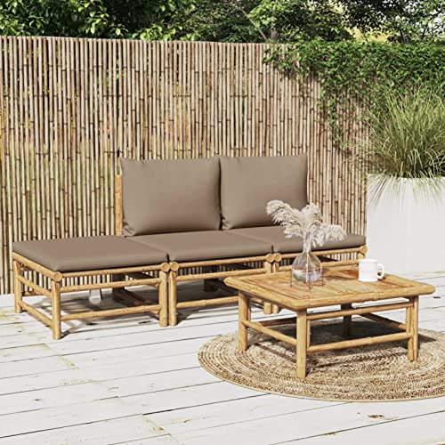 Yolola Gartenmöbel Set Bambus Gartenlounge Loungemöbel Terrasse Garten Lounge Sofa Balkonlounge Sitzgruppe Garten Sofagarnitur-Taupe-2x Mittelteil + Fußstütze + Tisch von Yolola