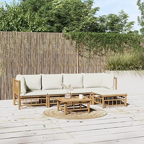 Yolola Gartenmöbel Set Bambus Gartenlounge mit Cremeweißen Kissen Loungemöbel Terrasse Garten Lounge Sofa Outdoor Ecksofa Garten Set Sitzgruppe Garten Sofagarnitur Lounge Set Terassenmöbel 6-TLG#2 von Yolola