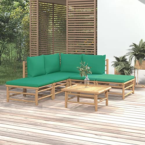 Yolola Gartenmöbel Set Bambus Gartenlounge mit Grünen Kissen Loungemöbel Terrasse Garten Lounge Sofa Outdoor Couch Ecksofa Garten Set Sitzgruppe Garten Sofagarnitur Lounge Set Terassenmöbel 8-TLG von Yolola