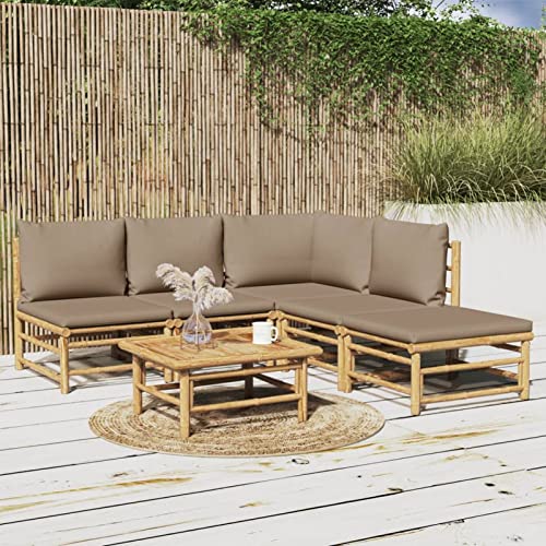 Yolola Gartenmöbel Set Bambus Gartenlounge mit Taupe Kissen Loungemöbel Terrasse Garten Lounge Sofa Outdoor Couch Ecksofa Garten Set Sitzgruppe Garten Sofagarnitur Lounge Set Terassenmöbel 6-TLG von Yolola