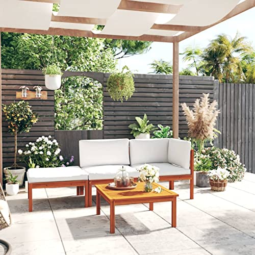 Yolola Gartenmöbel Set Holz 4-TLG. Lounge Sofa Outdoor Balkon Lounge Sofa Ecksofa Garten Sitzgruppe Gartenmöbel,Terassenmoebel Set mit Kissen Mittelteil + Eckteil + Fußstütze + Tisch von Yolola