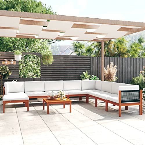 Yolola Gartenmöbel Set Holz 9-TLG. Lounge Sofa Outdoor Balkon Lounge Sofa Ecksofa Garten Sitzgruppe Gartenmöbel,Terassenmoebel Set mit Kissen 3X Eckteil + 4X Mittelteil + Fußstütze + Tisch von Yolola