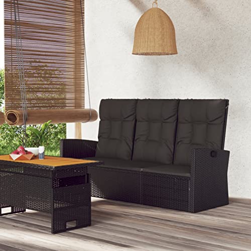 Yolola Gartensofa 3-Sitzer Rattan Sofa Balkonmöbel Verstellbare Rückenlehne Lounge Sofa Outdoor Balkonsofa Balkon Couch Garten Gartenbank Sitzbank Gartenmöbel Set Loungemöbel Terrasse, Schwarz 173 cm von Yolola