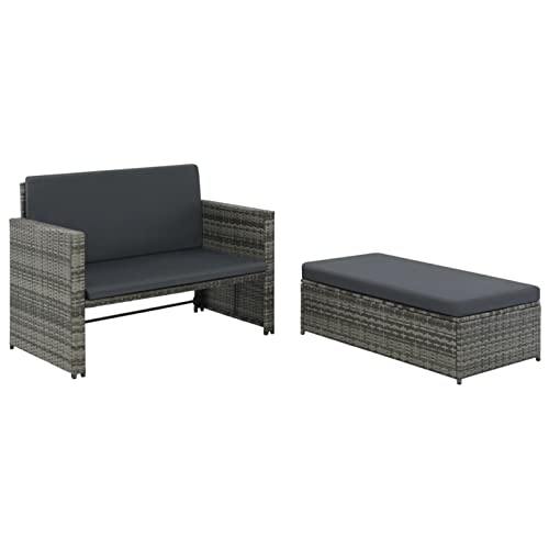 Yolola Gartensofa mit Stauraum Rattan Balkonsofa Rattansofa Gartensofa mit Liegefunktion Couch Terrasse Gartenbank Balkon Couch Balkon Lounge Klein Sofa Set - Sessel mit Hocker Grau von Yolola