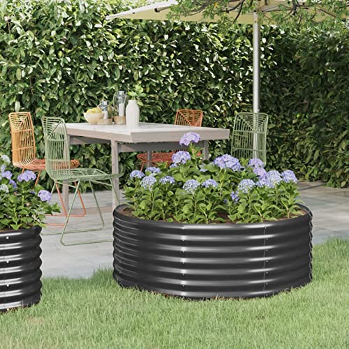 Yolola Hochbeet Metall Großes Hochbeet aus Metall Hochbeete für Garten Metall Rund Hochbeet Gartenbeet Pflanzbeet für Garten Pflanzen Gartenkräuter Outdoor - 100 x 100 x 36 cm Anthrazit von Yolola