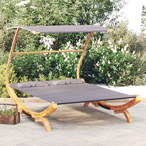 Yolola Loungebett mit Dach Hängematte Sonnenliege Holz Sonnenliege Draußen Loungebett Outdoor Hängeliege Schwebeliege Outdoor-Doppelliege Gartenliege165x203x138 cm Bugholz Massiv Anthrazit von Yolola