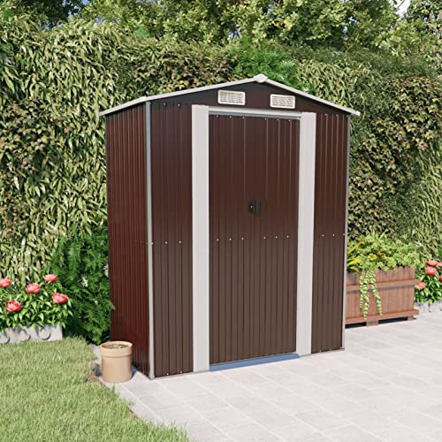 Yolola Metall Gerätehaus 192x108x223 cm Gartenhaus Metall Geräteschuppen Garten Schuppen Gartenhaus Satteldach Gartenhaus Schrank Kleine Gartenhäuser (Dunkelbraun) von Yolola