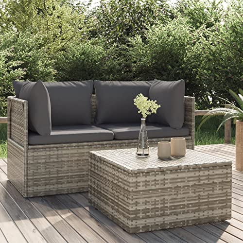 Yolola Poly-Rattan 2-Sitzer Loveseat Set mit Hockern inkl. wetterfeste Polster | Gartensofa Set in Rattan-Optik mit Stauraum | Rattan Garten-Lounge-Möbel Set perfekt für kleine Balkons von Yolola