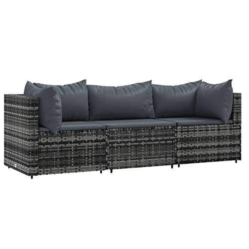 Yolola Poly-Rattan 3-Sitzer Balkonsofa | Balkonmöbel | Gartensofa Set | Rattan Garten-Lounge-Möbel Set perfekt für kleine Balkons Grau von Yolola