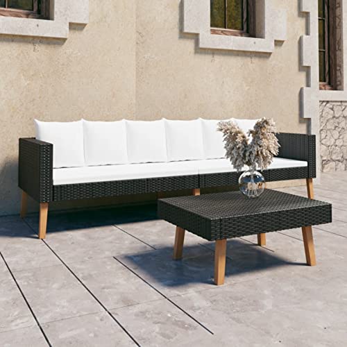 Yolola Poly-Rattan 3-Sitzer Balkonsofa mit Tisch | Balkonmöbel Kleiner Balkon | Gartensofa Set | Rattan Garten-Lounge-Möbel Set perfekt für kleine Balkons Schwarz von Yolola