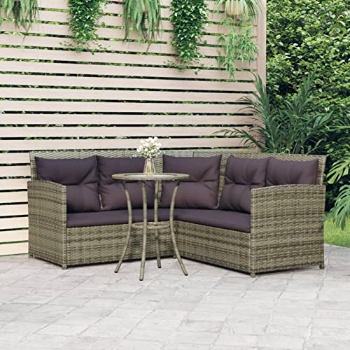 Yolola Poly Rattan Lounge Gartenmöbel Ecklounge Ecksofa Gartengarnitur Balkon Lounge Klein Sitzgruppe Gartenmöbel Outdoor Sofa Garten Balkon Terrasse Outdoor Grau von Yolola