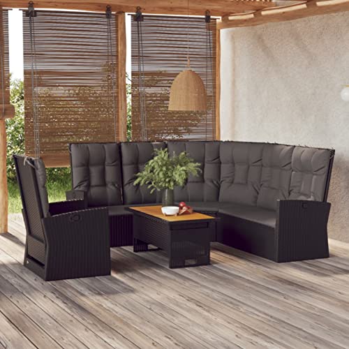 Yolola Poly Rattan Lounge mit Verstellbare Rückenlehne Gartenmöbel Ecklounge Frei Kombinierbare Elemente Ecksofa Gartengarnitur Garten Balkon Terrasse Outdoor Schwarz von Yolola