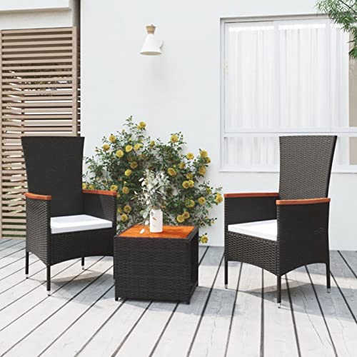 Yolola Rattanmöbel mit 2X Sessel und Beistelltisch, Polyrattan Gartenmöbel Gartenlounge Gartengarnitur Sitzgruppe, Sitzgarnitur Gartenset inkl. Sitzkissen Schwarz#3 von Yolola