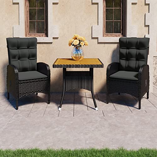 Yolola Sitzgruppe Garten 2 Personen 3-TLG. Gartenstühle Rattan Verstellbar,Gartengarnitur Aus Rattan Grau Gartenmöbel 2 Personen Sitzgruppe Garten Rattanmöbel Esstisch Stühle Schwarz und Braun von Yolola