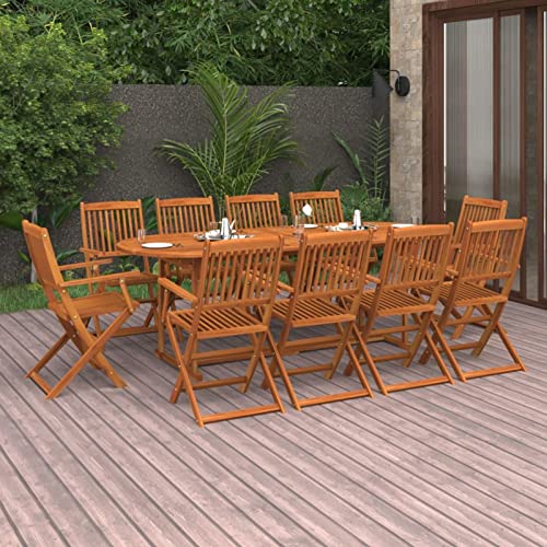 Yolola Sitzgruppe Garten Essgruppe 10 Personen Gartenmöbel Holz Gartenmöbel Set mit 10 Klappstühle Gartenmöbel Essgruppe Gartengarnitur Sitzgarnitur Gartentisch Massivholz Akazie von Yolola